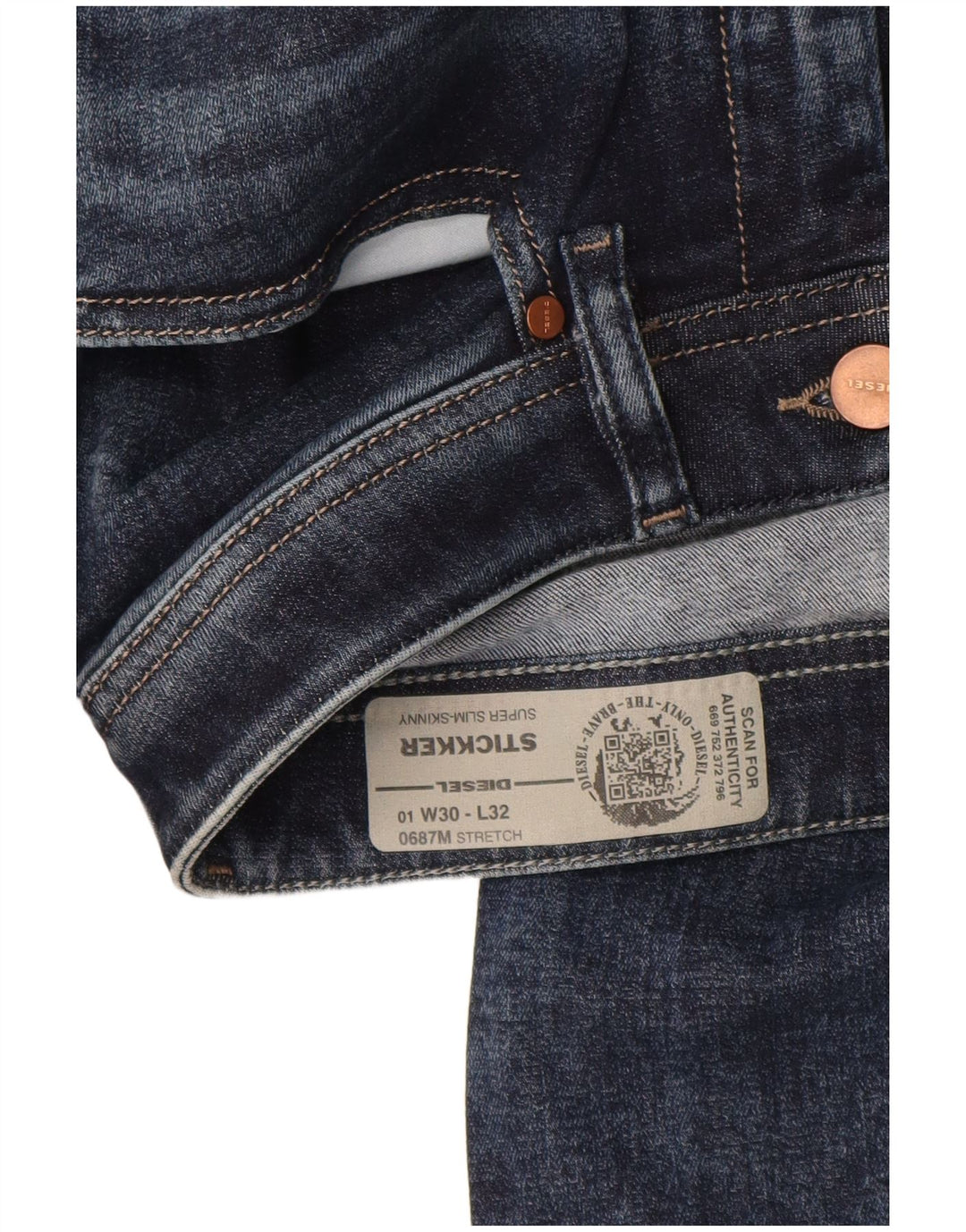 DIESEL Dame-klistermærke Super Slim Skinny Jeans W30 L30 Marineblå Bomuld