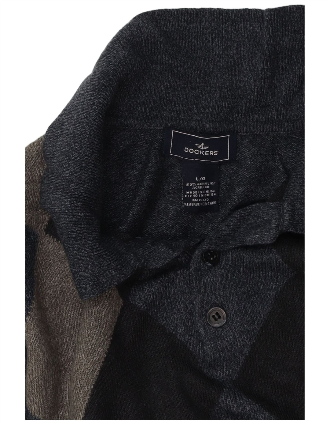 DOCKERS Herre Polo Neck Jumper Sweater Large Navy Blue Argyle/Diamond