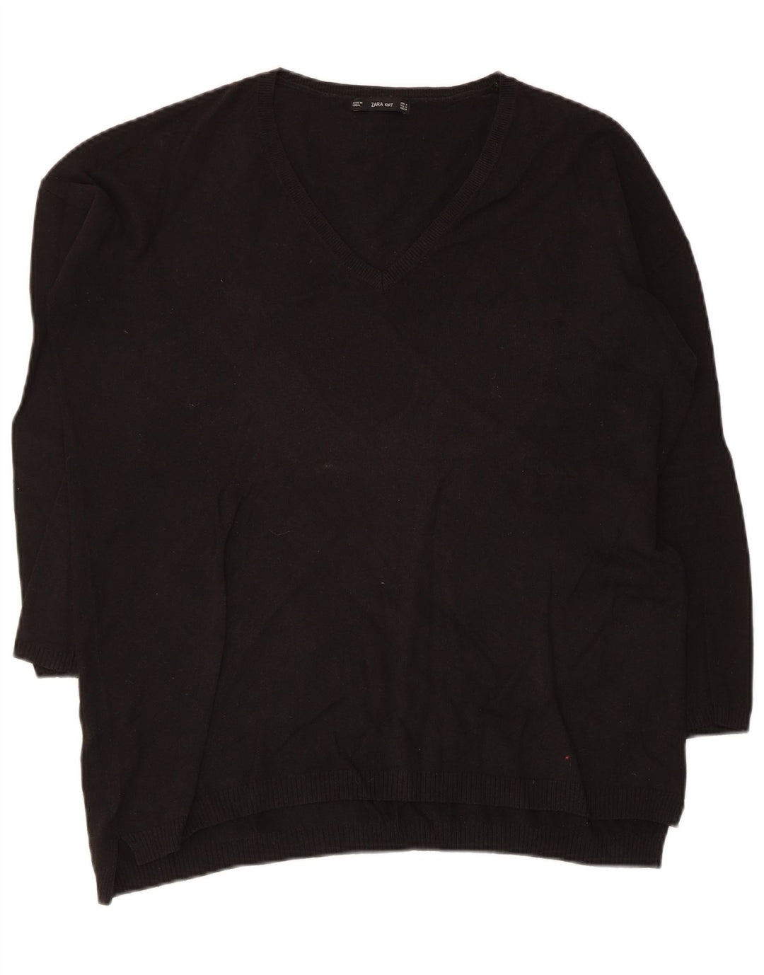 Zara Dame 3/4 ærmet V-hals sweater UK 14 Medium Sort
