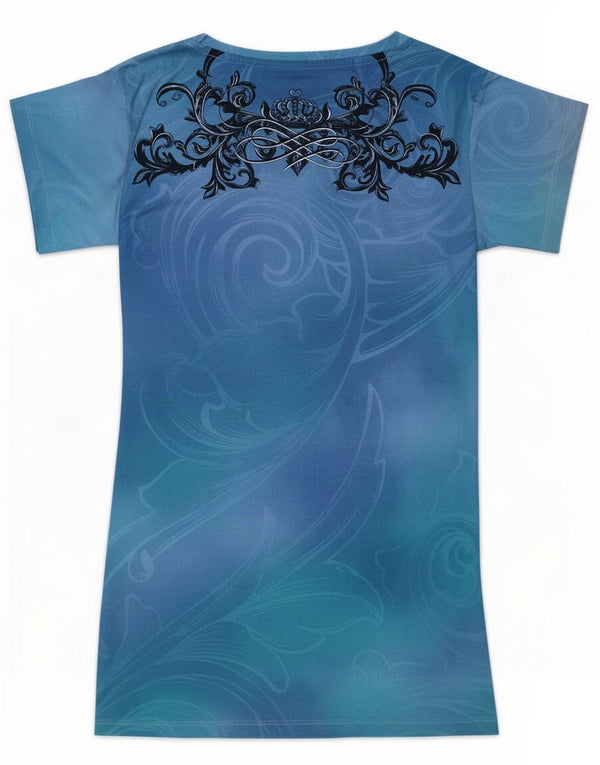 Hard Rock Cafe Kvinder New York Grafisk T-Shirt Top UK 6 XS Blue Paisley