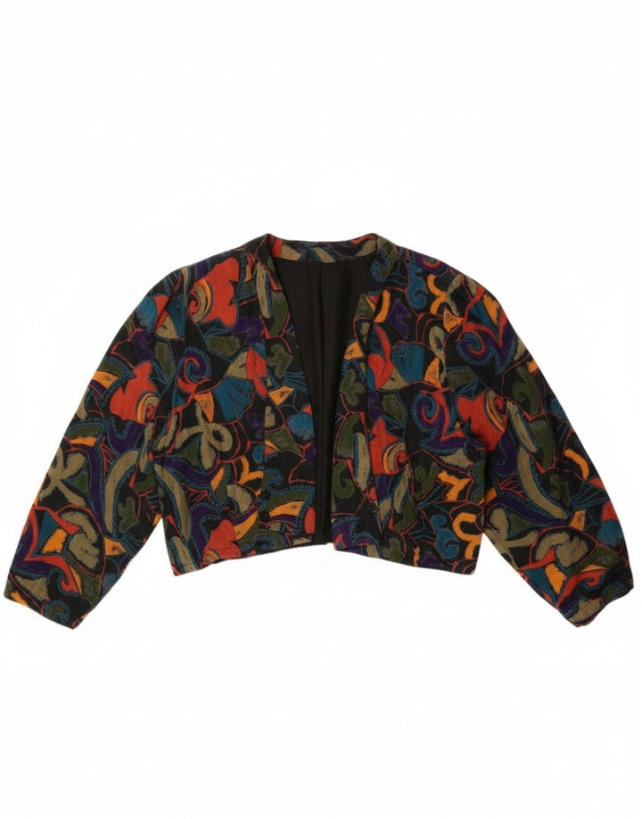 Vintage kvinders abstrakt mønster Bolero jakke UK 14 Medium Flerfarvet