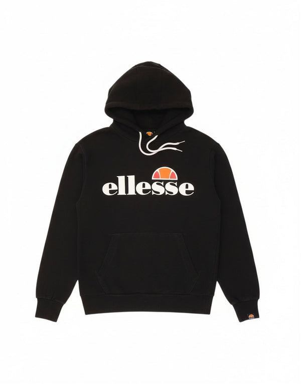 Ellesse Womens Graphic Hoodie Jumper UK 8 Small Black Cotton