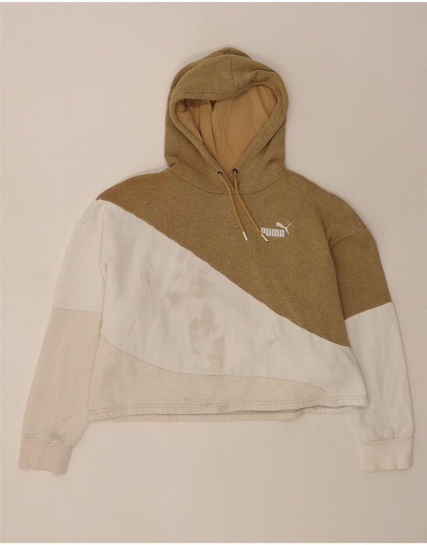 Puma Womens Crop Oversized hættetrøje Jumper UK 14 Medium Beige Colourblock