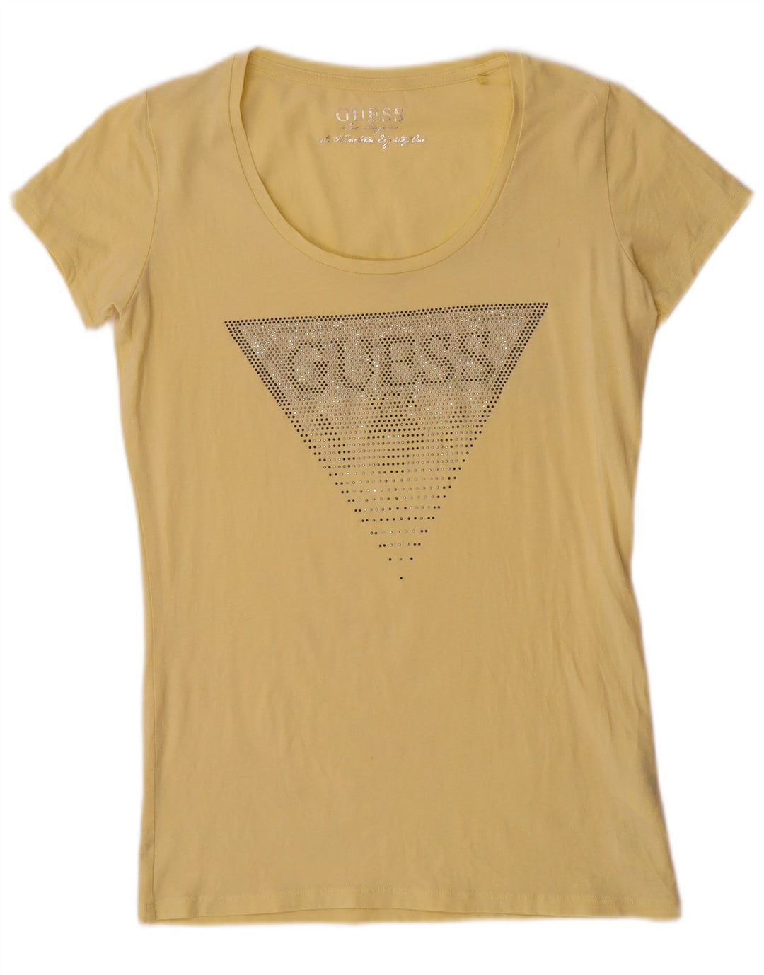 Guess Grafisk T-shirt top til kvinder UK 12 Medium gul bomuld