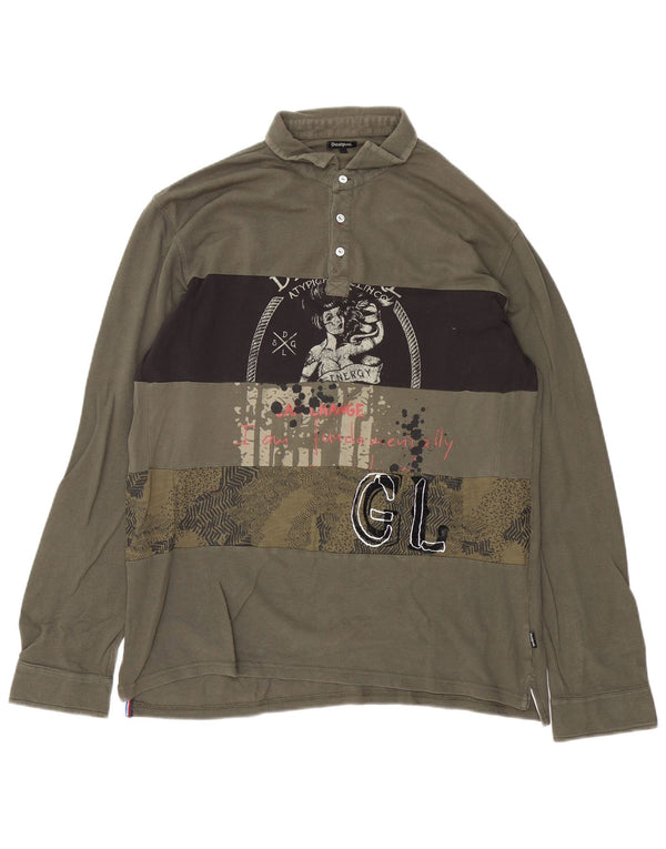 Desigual Grafisk Langærmet Rugby Polo Shirt XL Khaki Bomuld