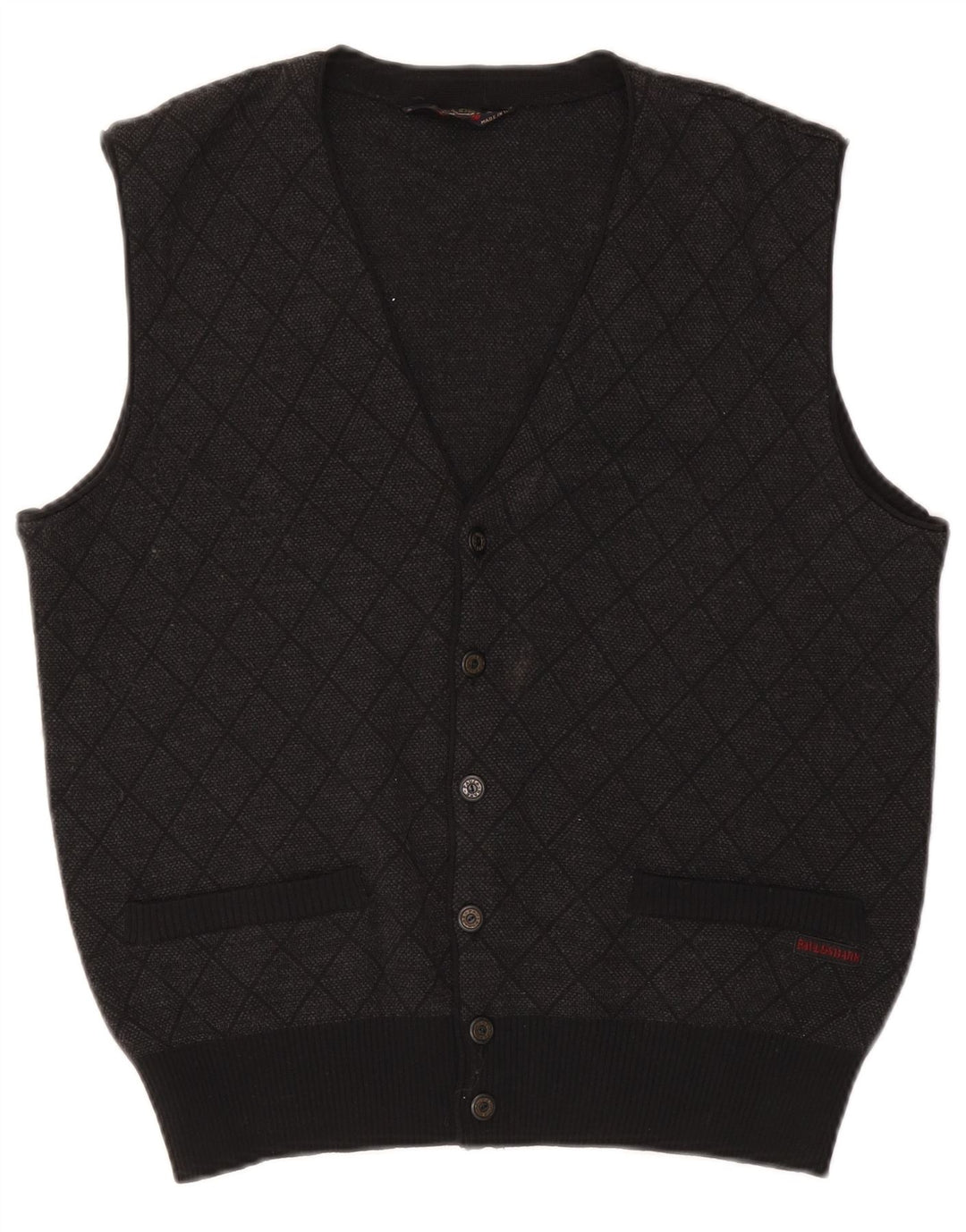 Paul & Shark Herre ærmeløs cardigan sweater Small Grey Argyle/Diamond
