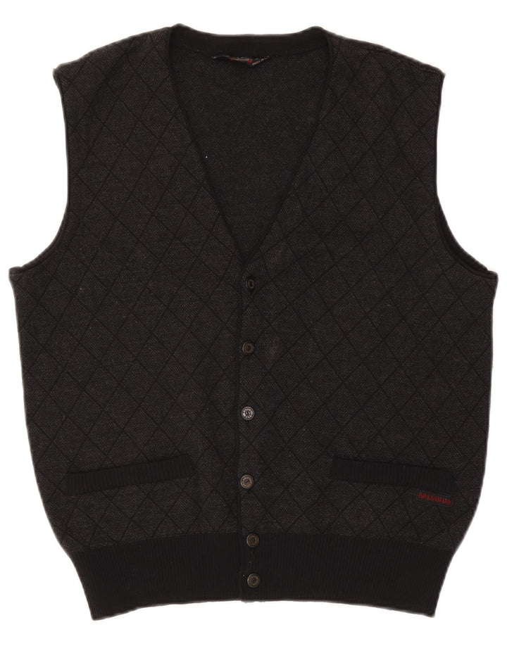 Paul & Shark Herre ærmeløs cardigan sweater Small Grey Argyle/Diamond