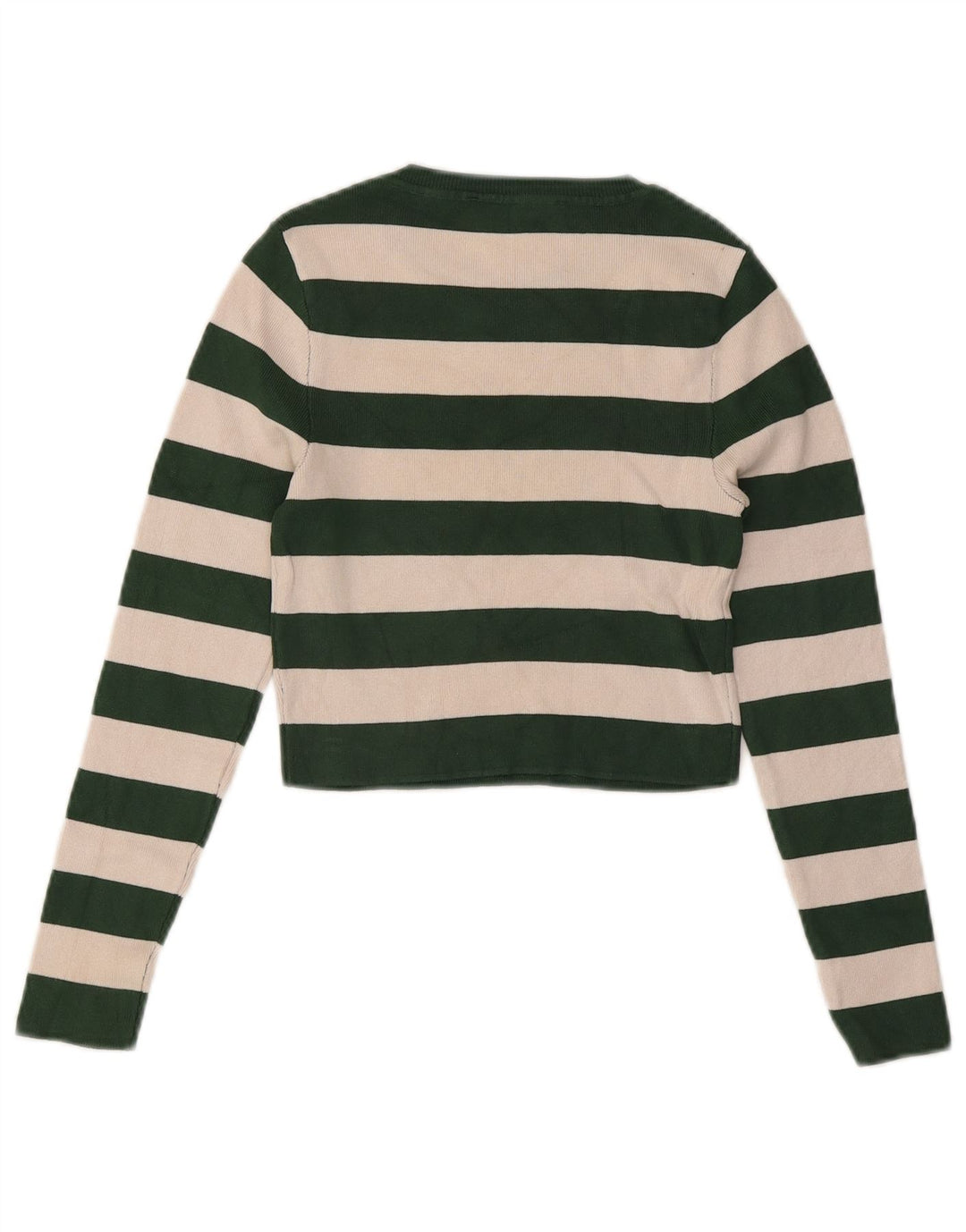 Zara Dame Crop Top Langærmet UK 12 Medium Grøn Stribet Viscose