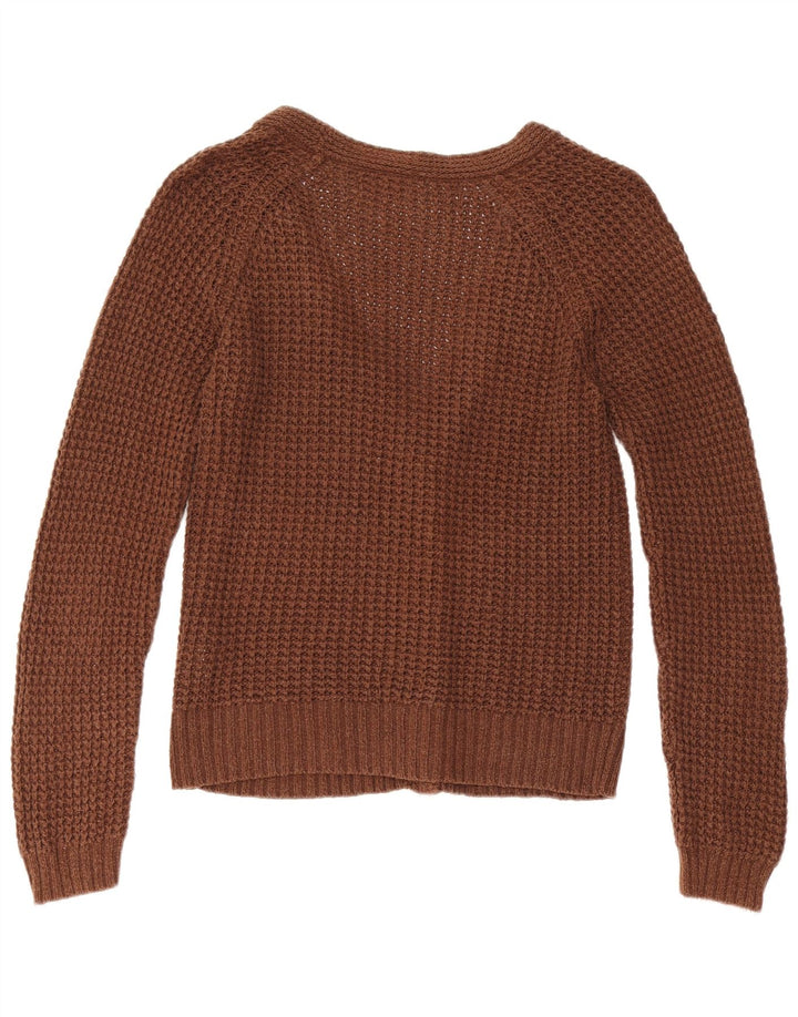 Zara Dame Cardigan Sweater UK 12 Medium Brun Bomuld