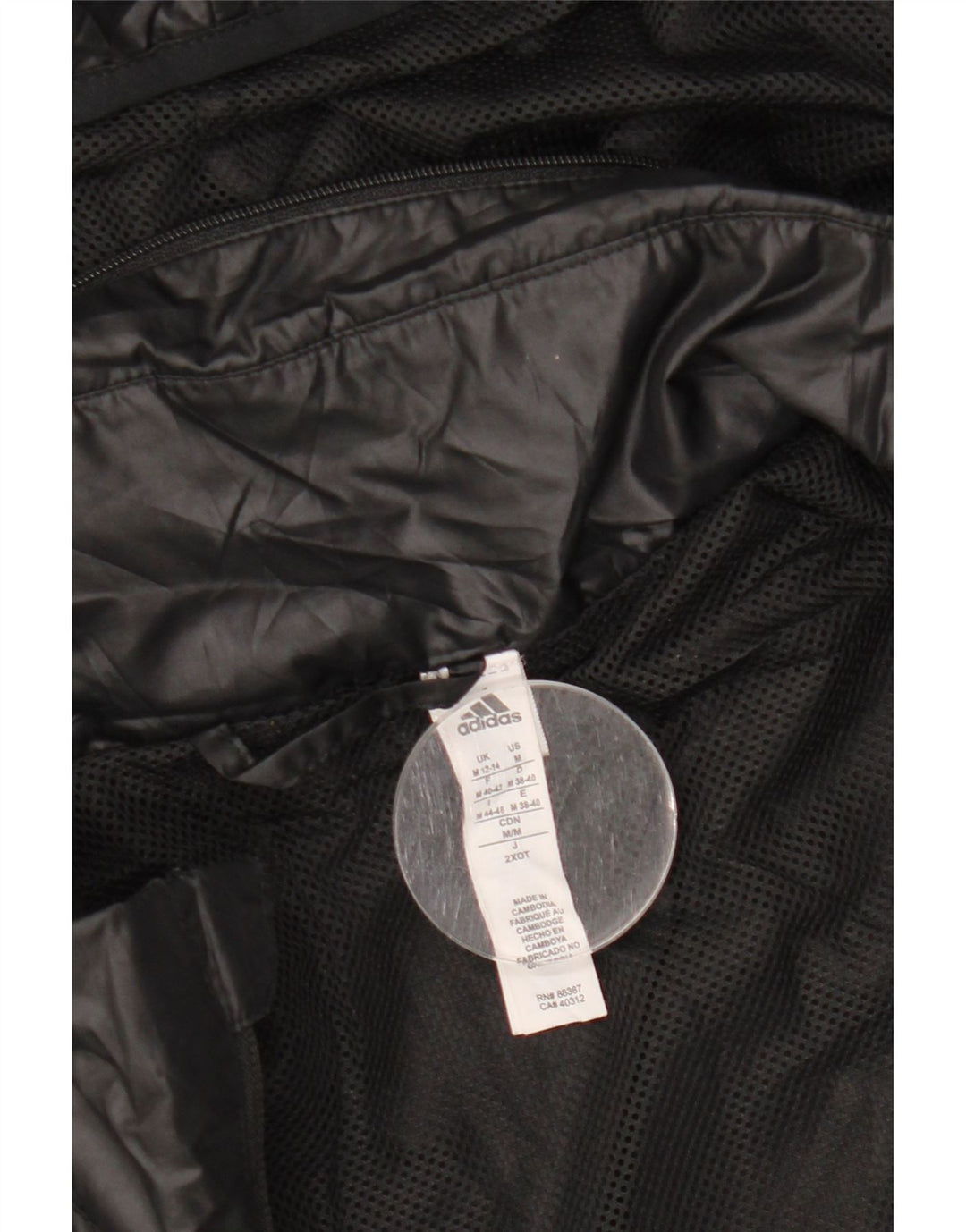 ADIDAS grafisk regnjakke med hætte til kvinder UK 12/14 medium sort polyester