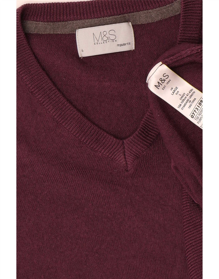 Marks & Spencer Herre Regular Fit V-hals sweater Stor Burgundy