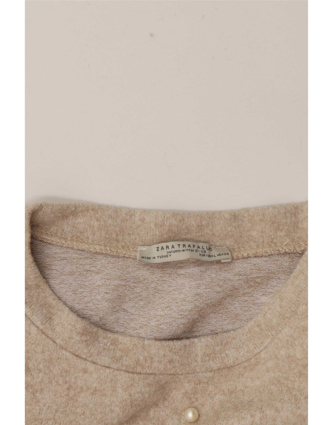Zara Dame Oversized T-Shirt Top UK 16 Stor Beige Plettet