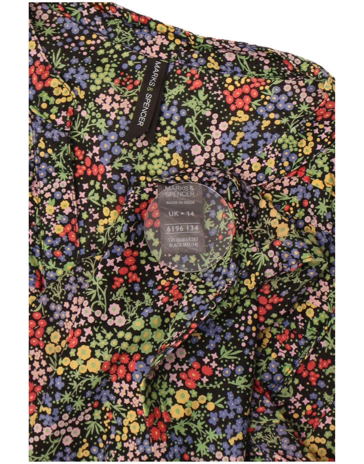 Marks & Spencer Damebluse Top UK 14 Stor sort blomstret bomuld