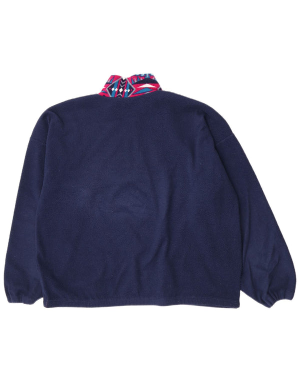 Vintage herre lynlås hals fleece jumper XL marineblå geometrisk