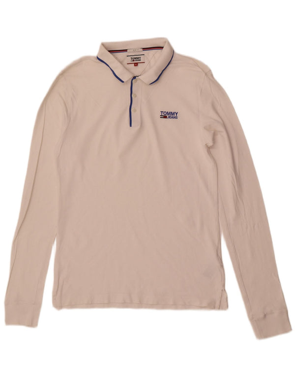 Tommy Hilfiger Mens Long Sleeve Slim Fit Polo Shirt Medium White Cotton