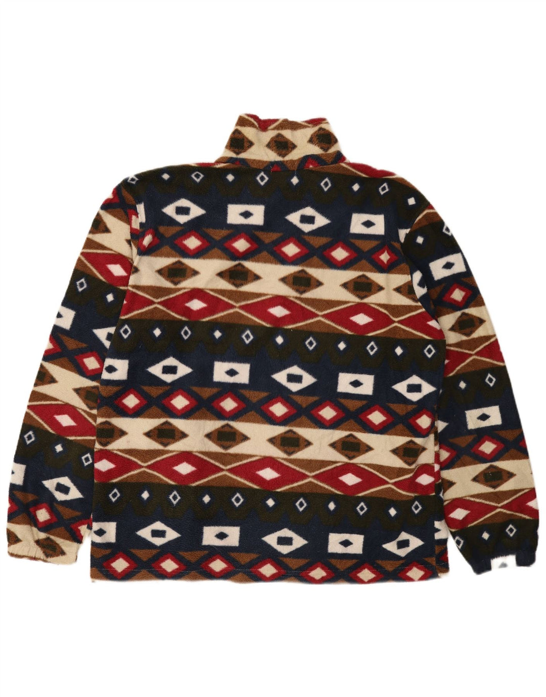 VINTAGE Dame Oversized Fleecejakke UK 16 Stor Flerfarvet Geometrisk