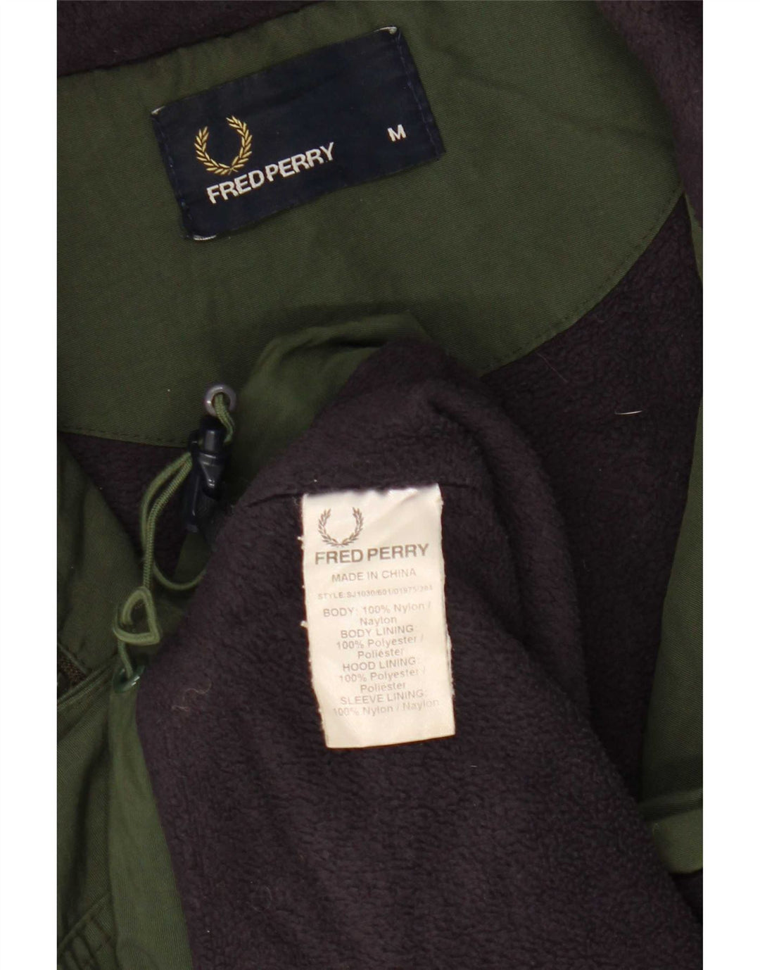 Fred Perry Herre Hooded Windbreaker Jacket UK 38 Medium Green Nylon