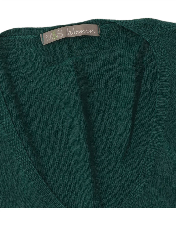 MARKS & SPENCER Womens V-Neck Jumper Sweater UK 14 Medium Green