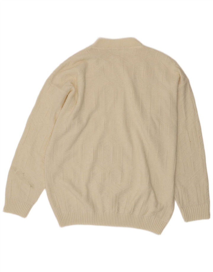 Vintage herre sweater med rund hals, stor hvid