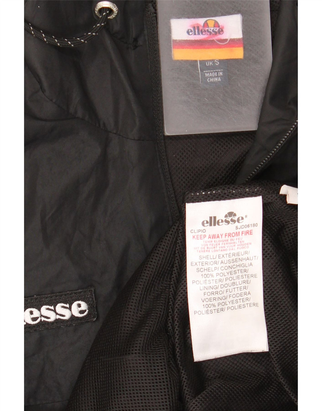 Ellesse Herre Hætte grafisk regnjakke UK 36 Small Black Polyester