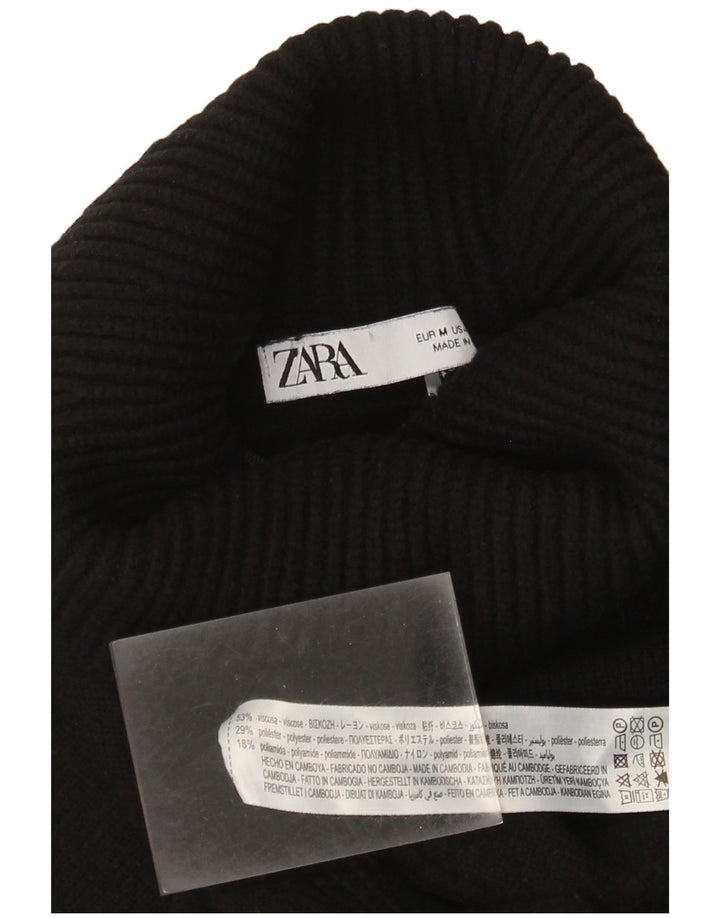 Zara Dame Rullehals Sweater UK 14 Medium Sort Viscose