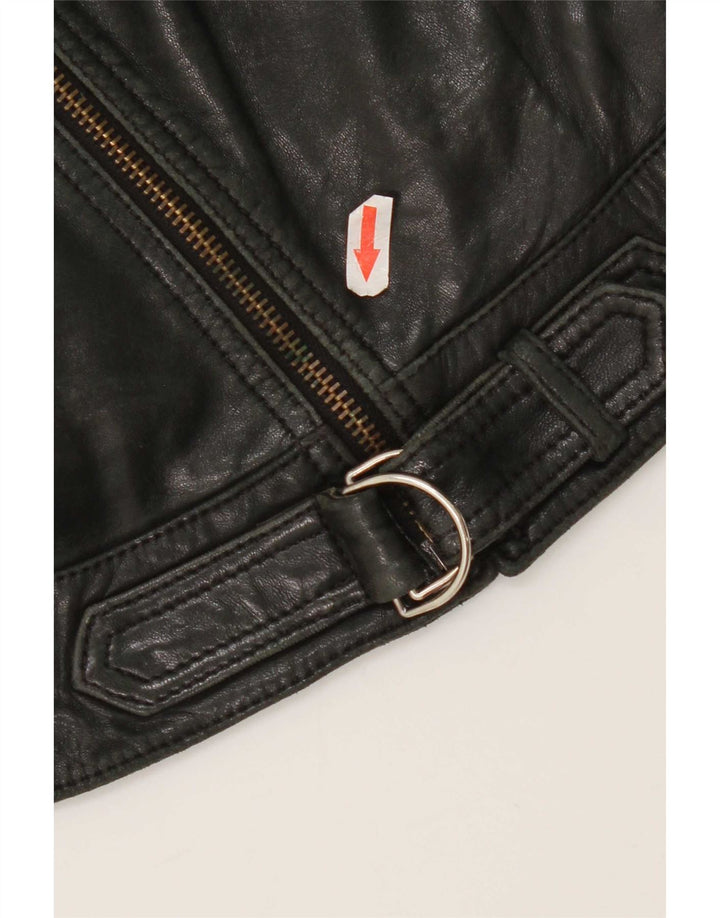 Massimo Dutti Dame Biker Læderjakke UK 10 Lille Sort