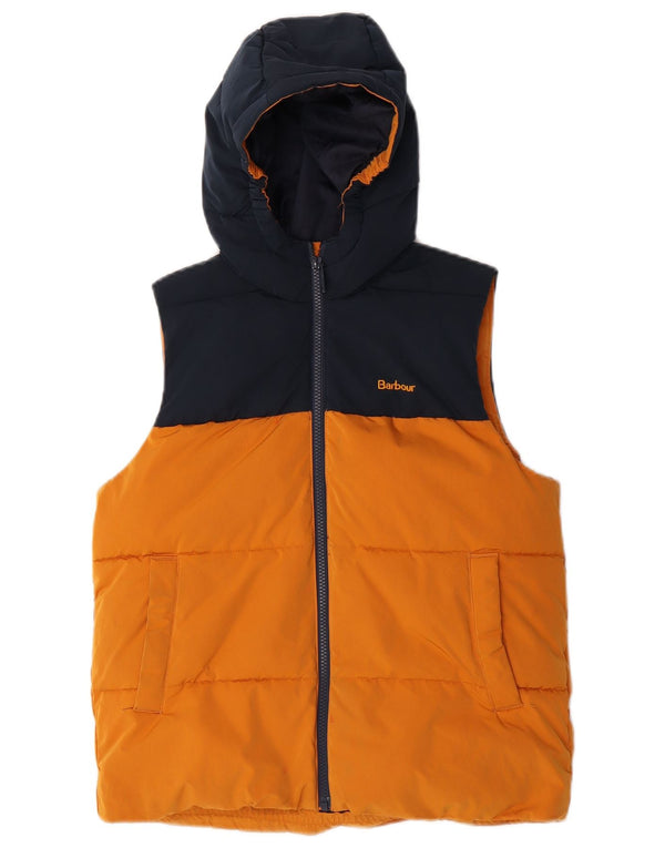 Barbour Boys Polstret Gilet med hætte 14-15 år 2XL Orange Colourblock