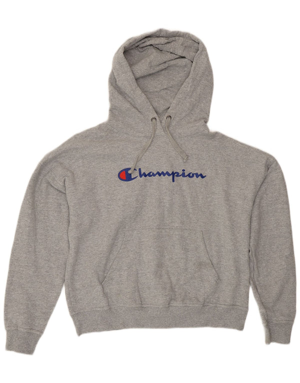 Champion Dame Grafisk Oversized Hoodie Jumper UK 14 Medium Grey Flecked