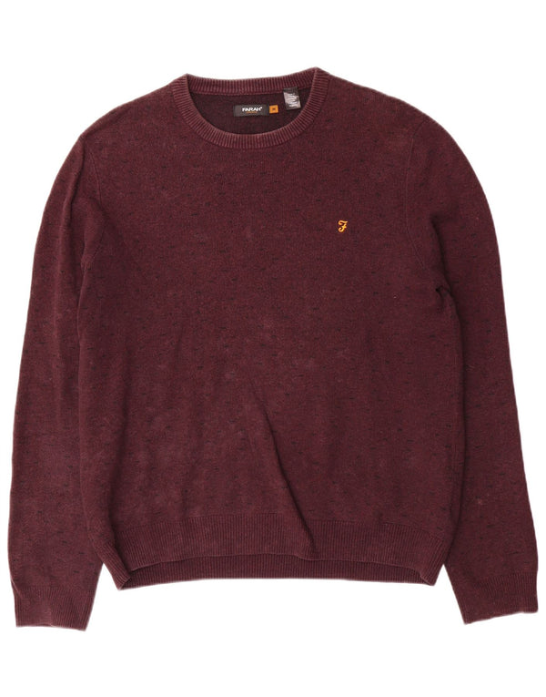 Farah Herre Crew Neck Jumper Sweater Medium Maroon Bomuld