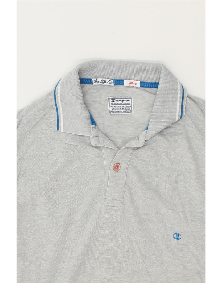CHAMPION Mens Heritage Fit Polo Shirt Large Grey Cotton Vintage Champion and Second-Hand Champion from Messina Hembry 