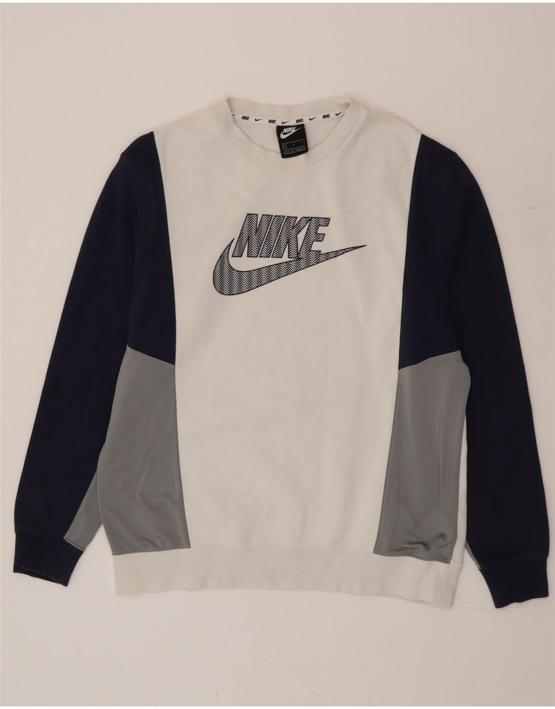 Nike grafisk sweatshirt til mænd, stor hvid colourblock bomuld