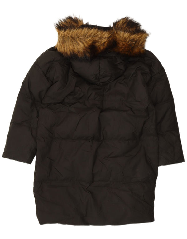 Zara Womens Oversized hættepolstret frakke UK 10 Small Black Nylon