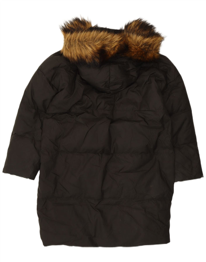 Zara Womens Oversized hættepolstret frakke UK 10 Small Black Nylon