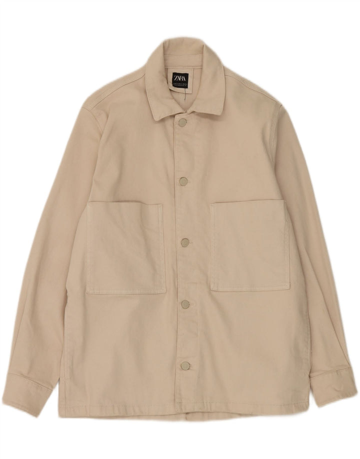 Zara Herre Utility Jacket UK 38 Medium Beige Bomuld