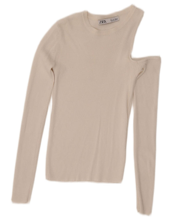Zara Dame Langærmet One Shoulder Top UK 8 Small White