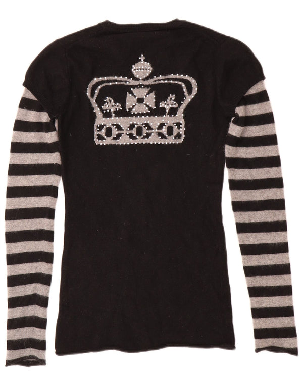 BCBGMAXAZRIA grafisk sweater med rund hals til kvinder UK 6 XS sort stribet