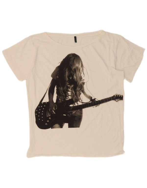Benetton Dame Grafisk T-Shirt Top UK 18 XL Hvid