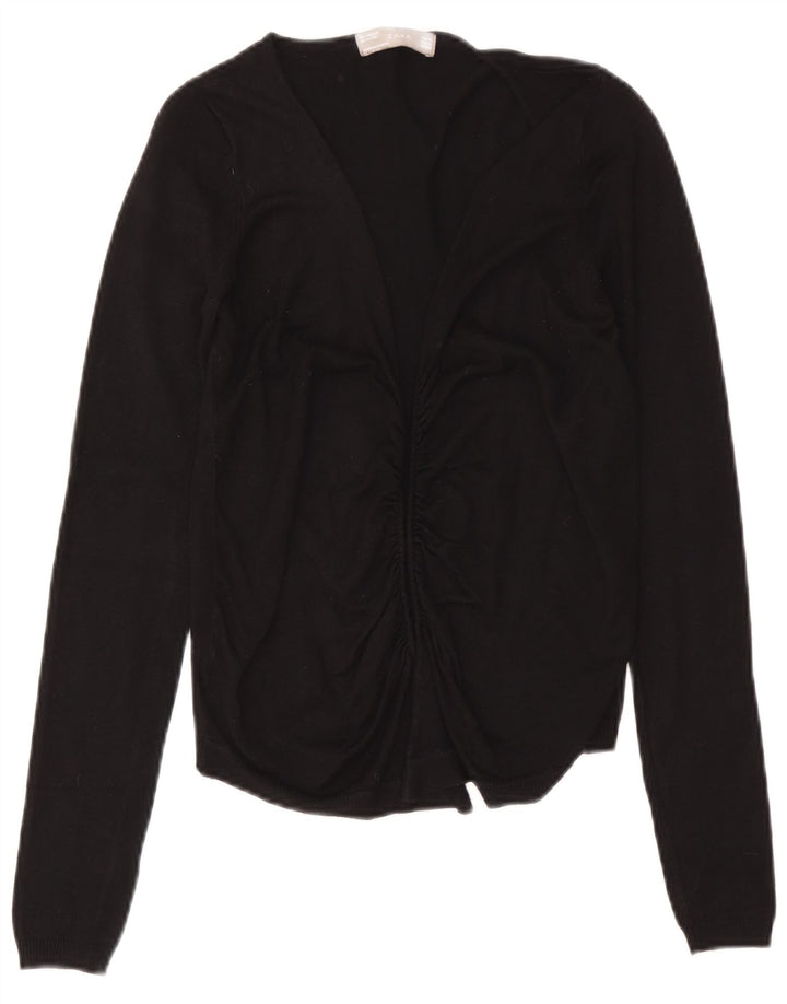 Zara Womens Open Cardigan Sweater UK 12 Medium Black Viscose