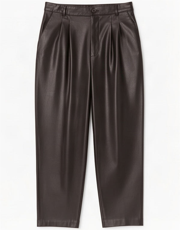 Zara Womens Crop Pegged imiteret læderbukser Medium W28 L25 Sort
