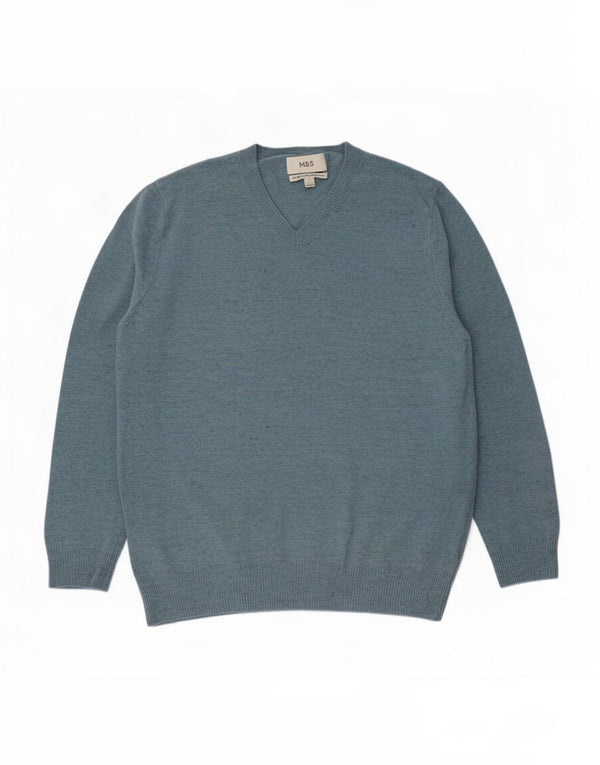 Marks & Spencer Herre V-hals trøje Sweater Large Blue Flecked Wool