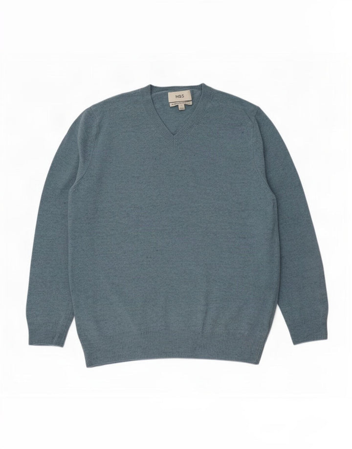 Marks & Spencer Herre V-hals trøje Sweater Large Blue Flecked Wool