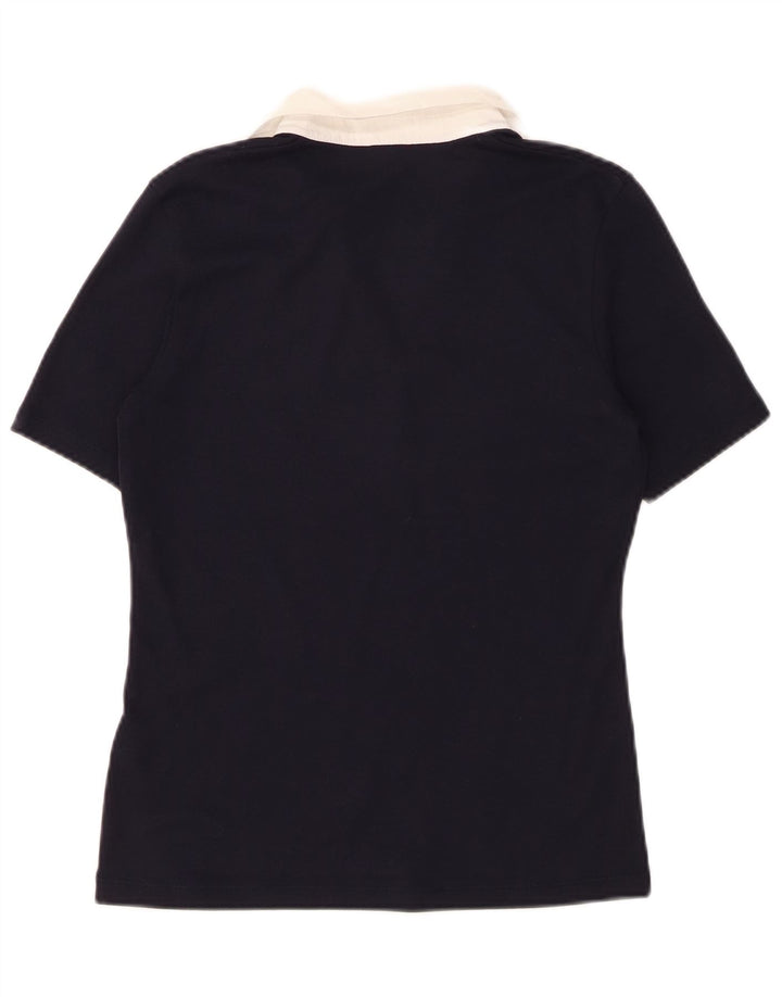 GERRY WEBER Womens Polo Shirt UK 14 Medium Navy Blue Colourblock