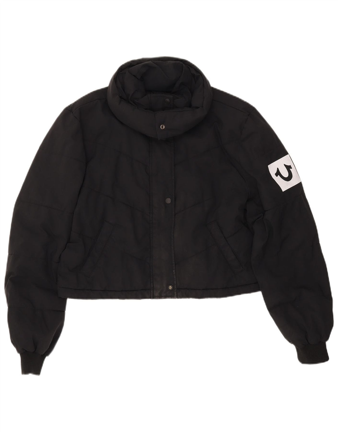 TRUE RELIGION Womens Crop Polstret jakke UK 16 Large Black Polyester