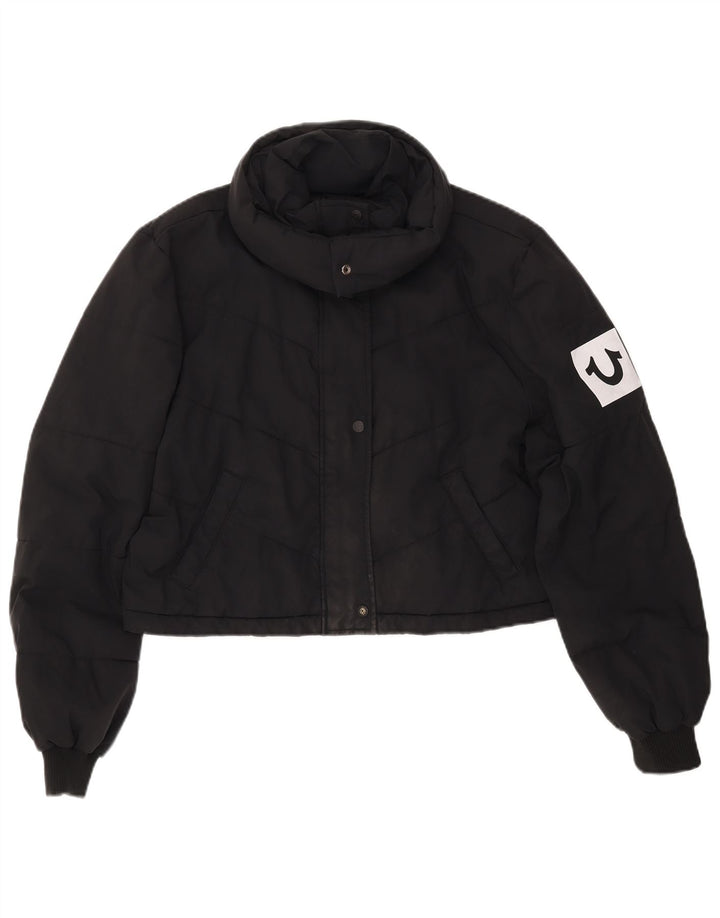TRUE RELIGION Womens Crop Polstret jakke UK 16 Large Black Polyester