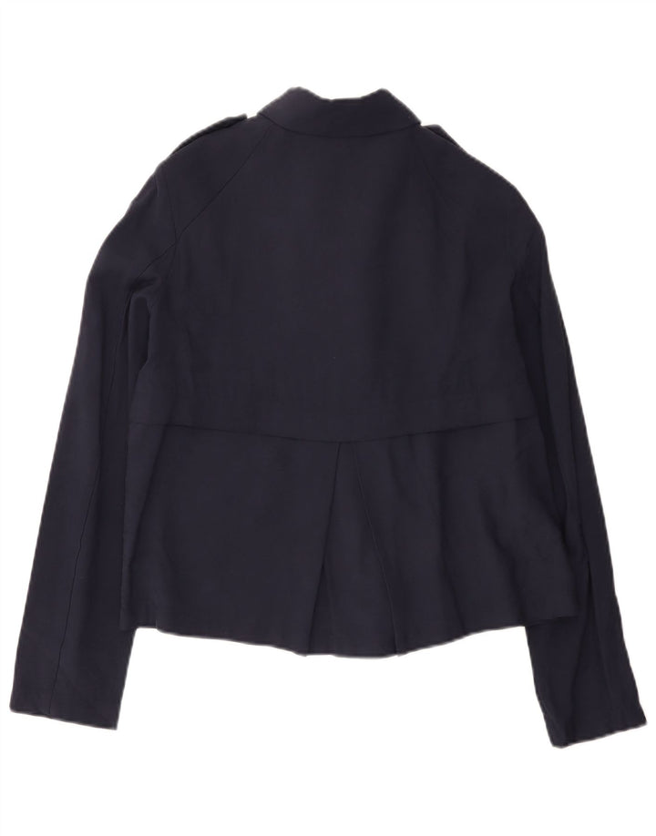 Zara Womens Bomber Jacket UK 10 Small Navy Blue Viscose
