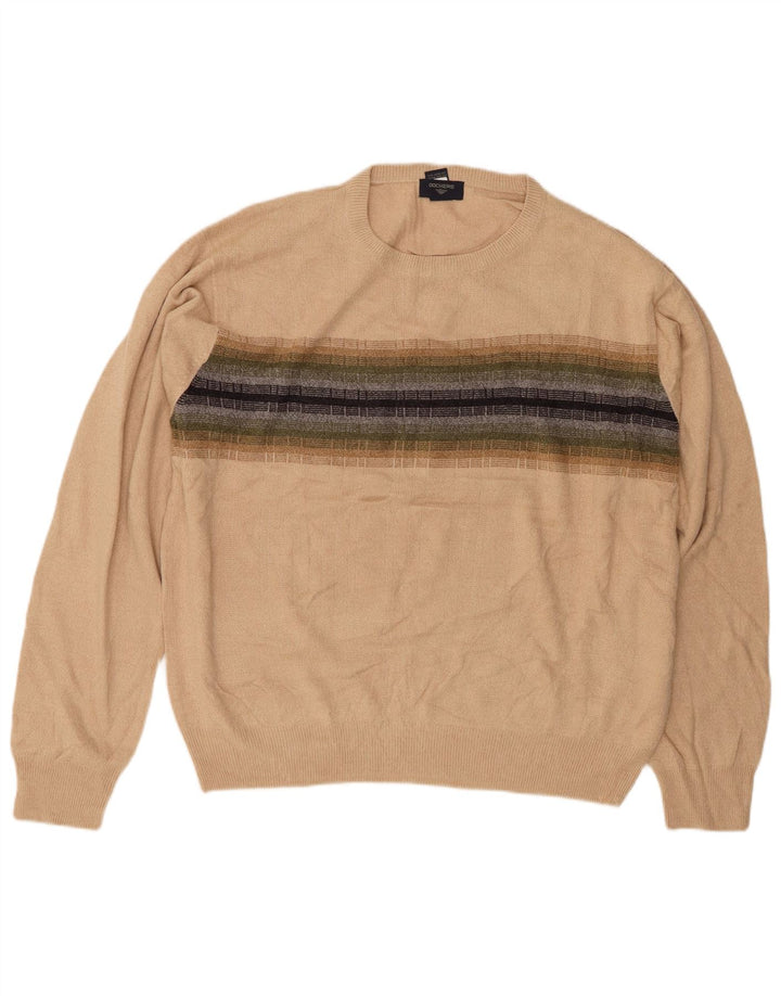 DOCKERS Herre sweater med rund hals XL Beige stribet polyakryl