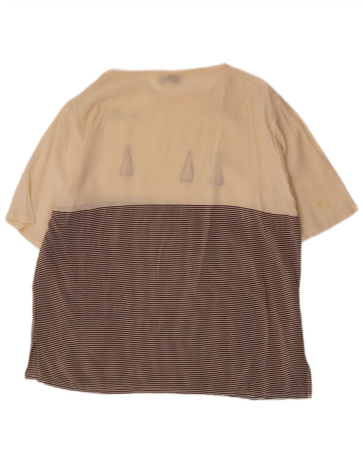 Les Copains Dame Se Through Bluse Top UK 16 Stor Beige Stribet Silke