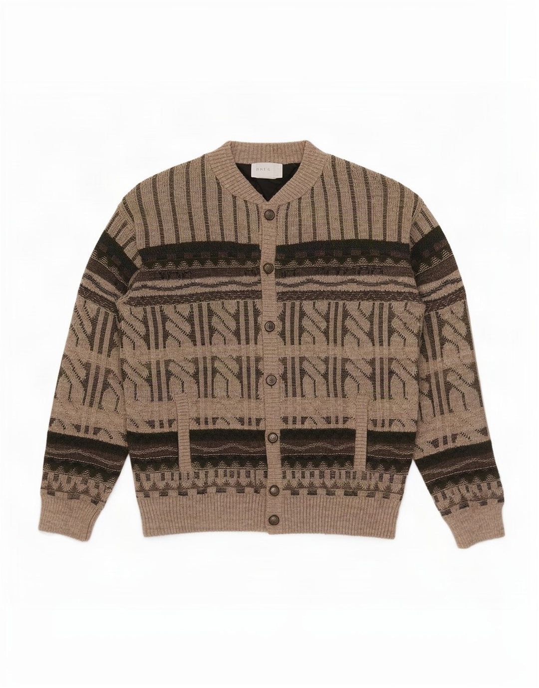 Vintage herre cardigan sweater IT 52 Stor brun geometrisk uld