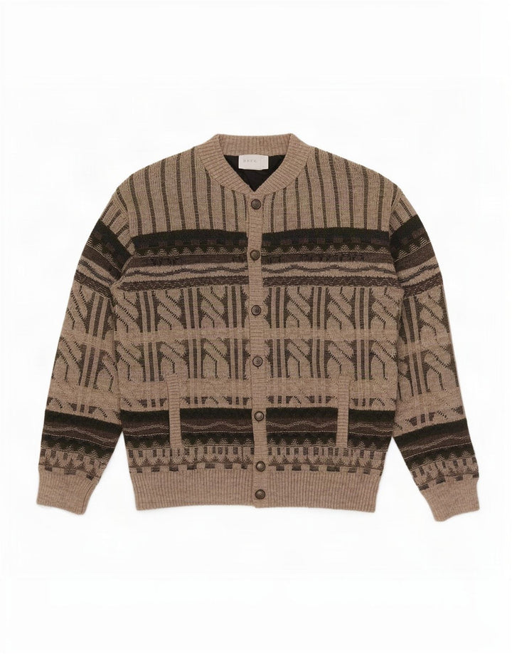 Vintage herre cardigan sweater IT 52 Stor brun geometrisk uld