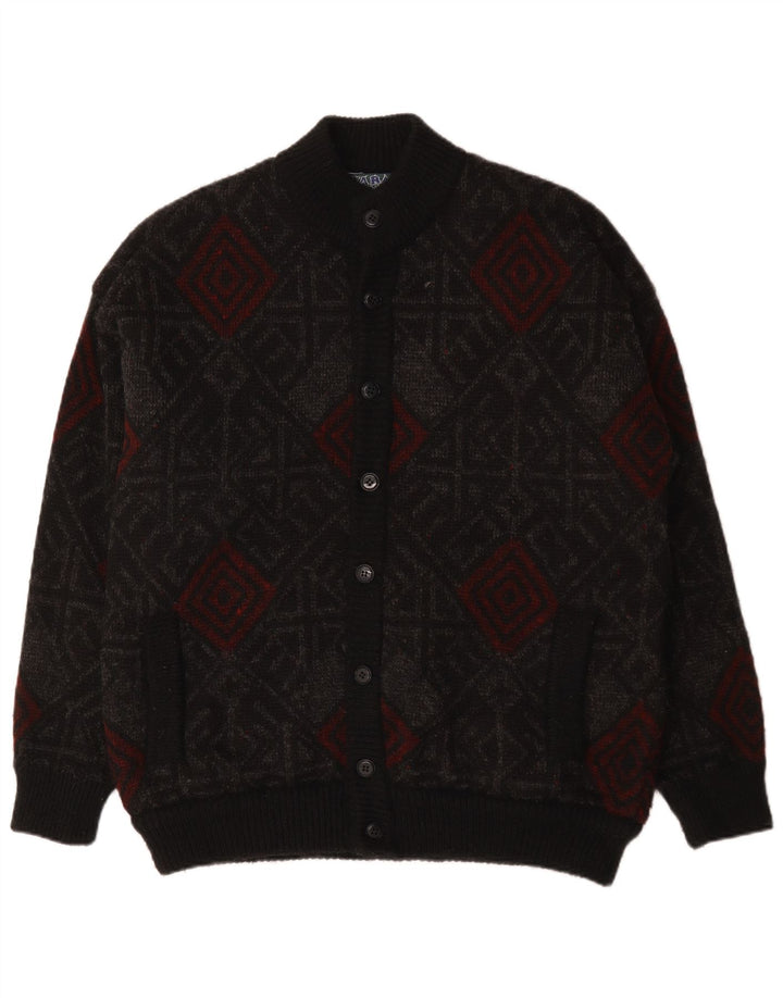 VINTAGE Herre cardigan sweater XL Sort geometrisk uld